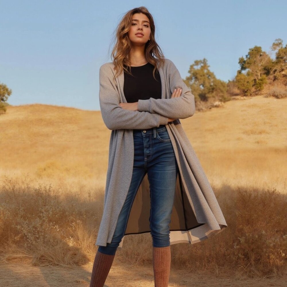 Women's Longline Chiffon Contrast Cardigan